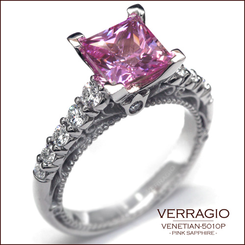 Pink Sapphire is set in this Venetian-5010P for splash of color.