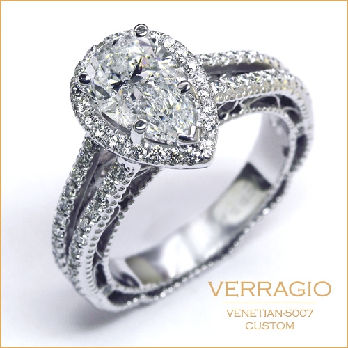 Custom designed Venetian 5007 for a pear shaped diamond center.