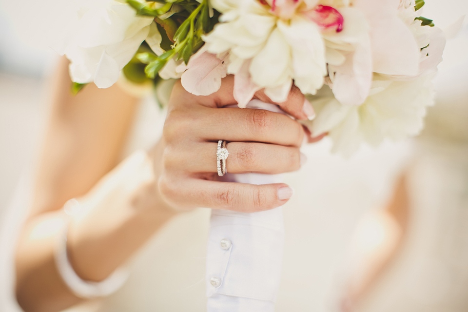 a closeup of a bride holding her bouquet
