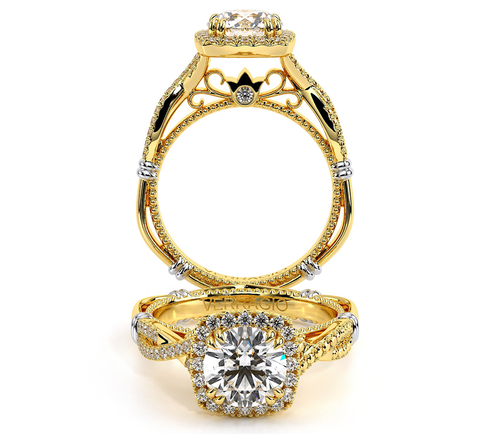 a parisian engagement ring in yellow gold